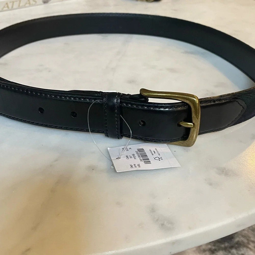 J.CREW Gent’s Size 34 Tartan Adjustable Leather & Wool Belt Green-Navy NWT